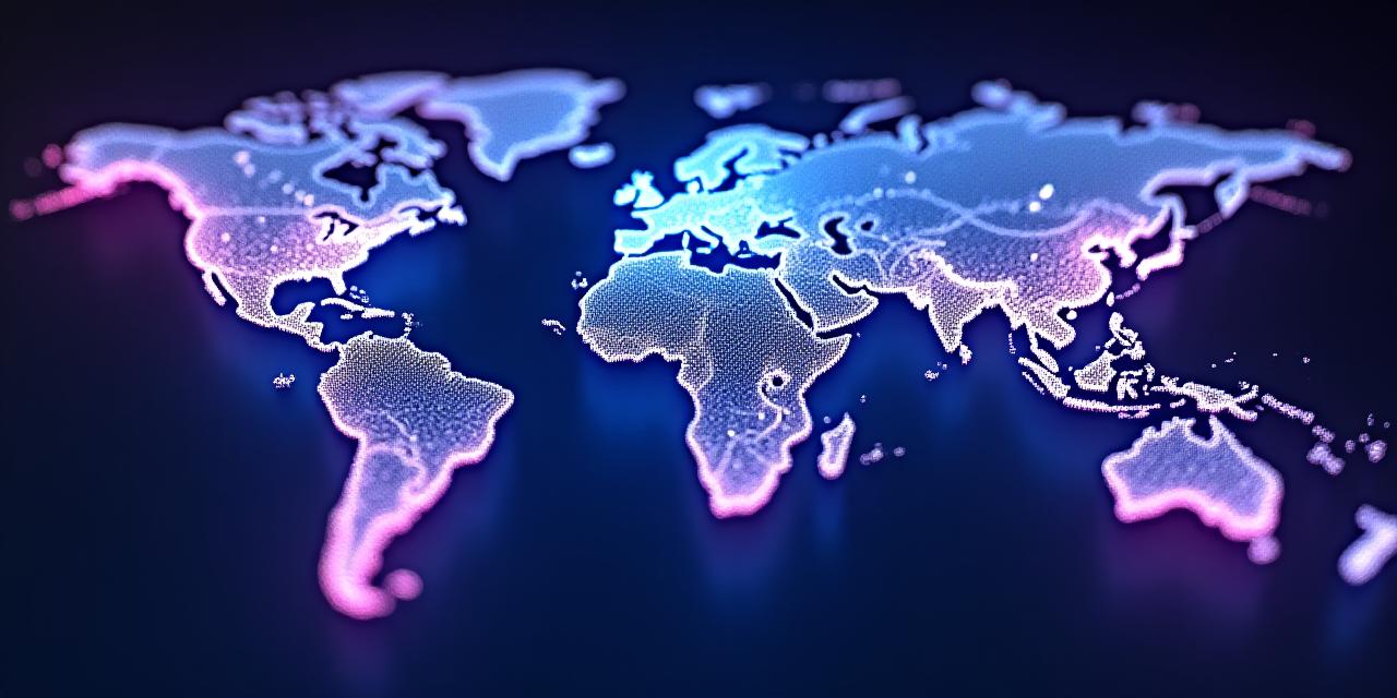 Global logistics map with light trails representing shipping routes